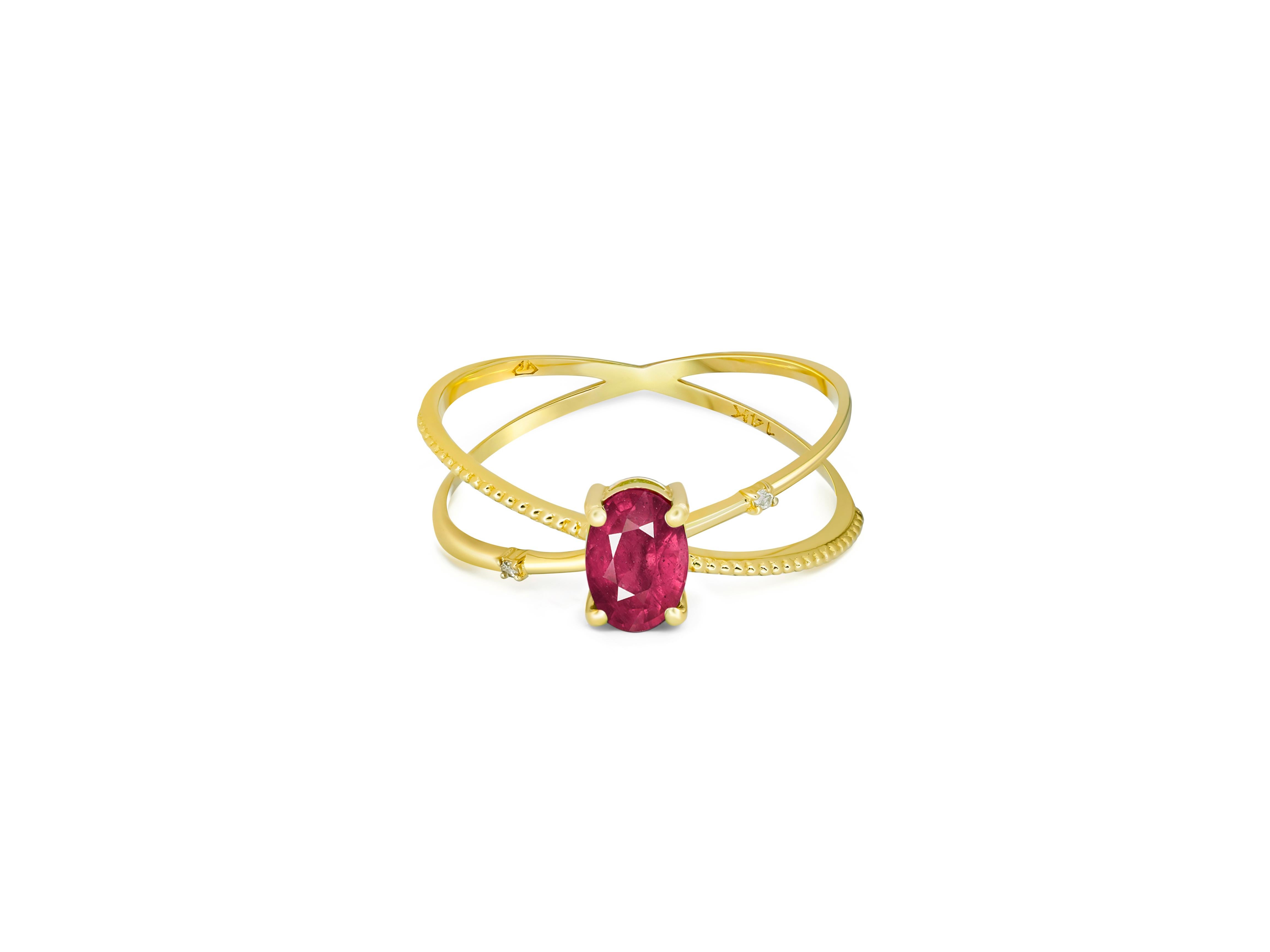 Ruby spiral ring. 
Oval Ruby ring. Ruby gold ring. 14k gold ring with Ruby. Minimalist Ruby ring. July Birthstone Ring.

Metal: 14k gold
Total weight: 1.9 g  depends from size.
 
Main Stone: Ruby
Shape: Oval  
Total Carat Weight: aprox 1 cts.
No. of