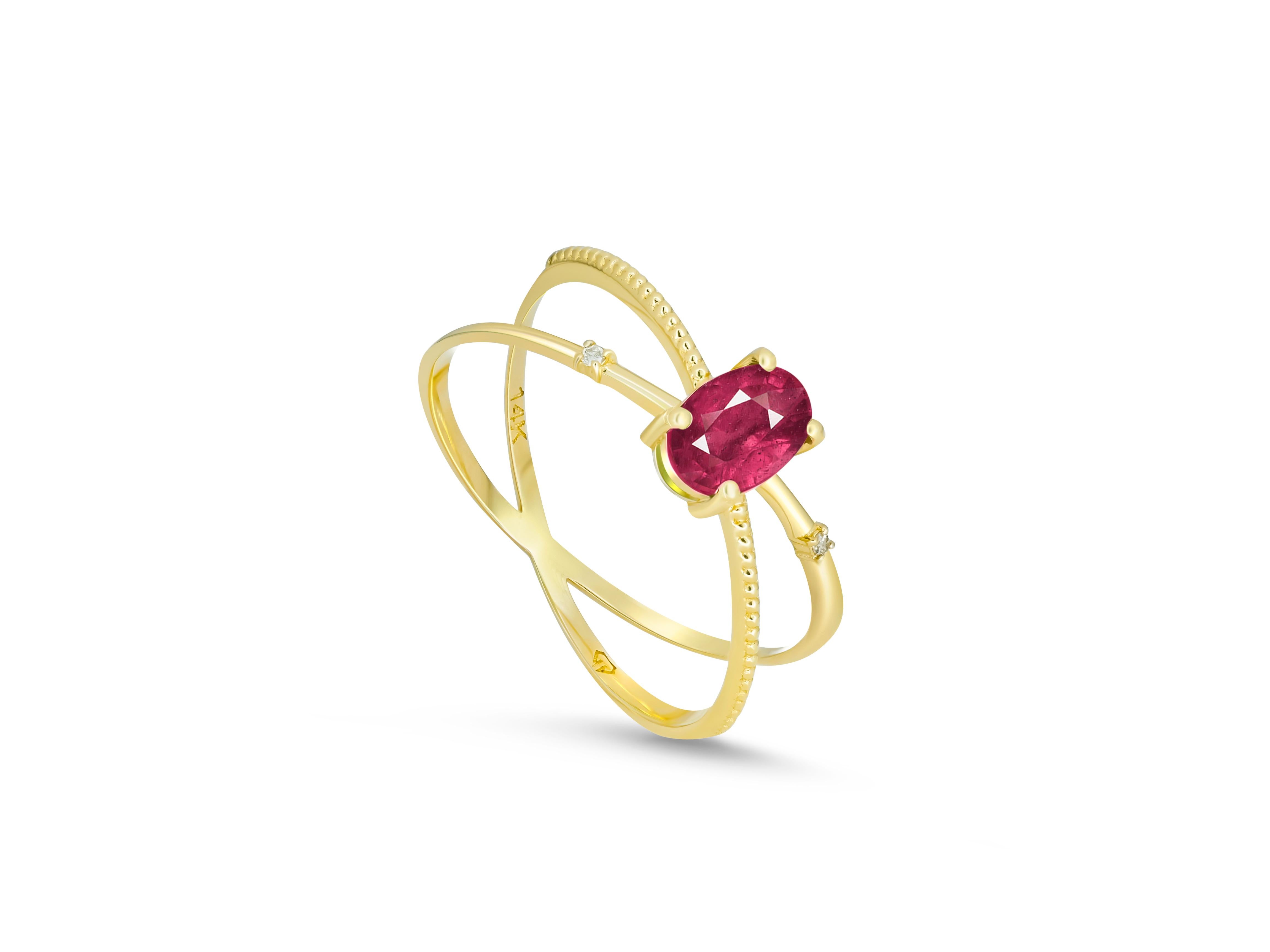 For Sale:  Ruby Spiral Ring, Oval Ruby Ring, Ruby Gold Ring, 14k Gold Ring with Ruby 5