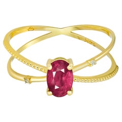 Used Ruby Spiral Ring, Oval Ruby Ring, Ruby Gold Ring, 14k Gold Ring with Ruby