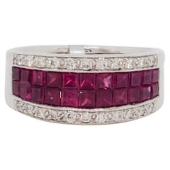 Ruby Square and White Diamond Band in 18k White Gold