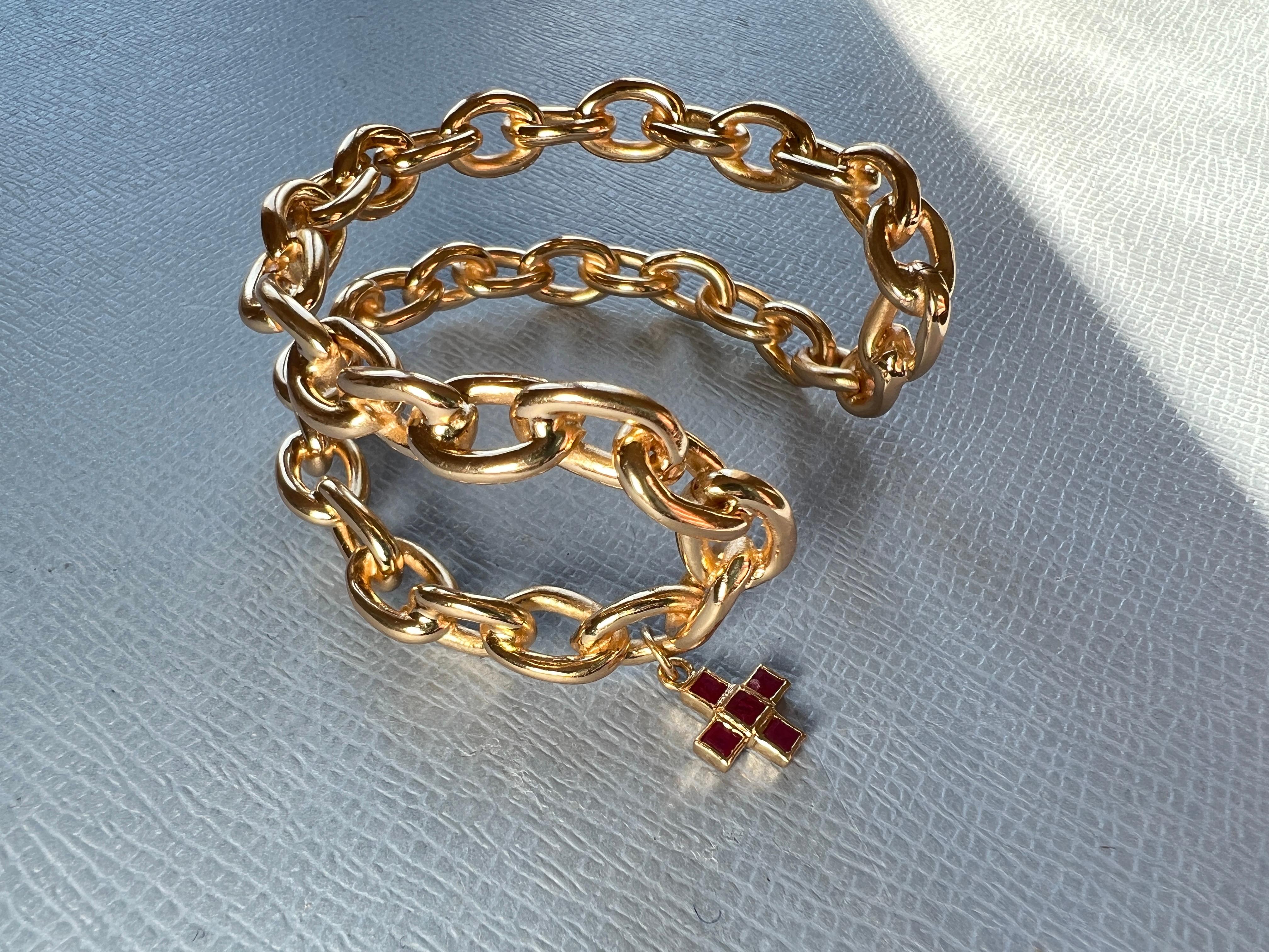 Ruby Square Cross Gold Plated Chain Cuff Bracelet… - image 5