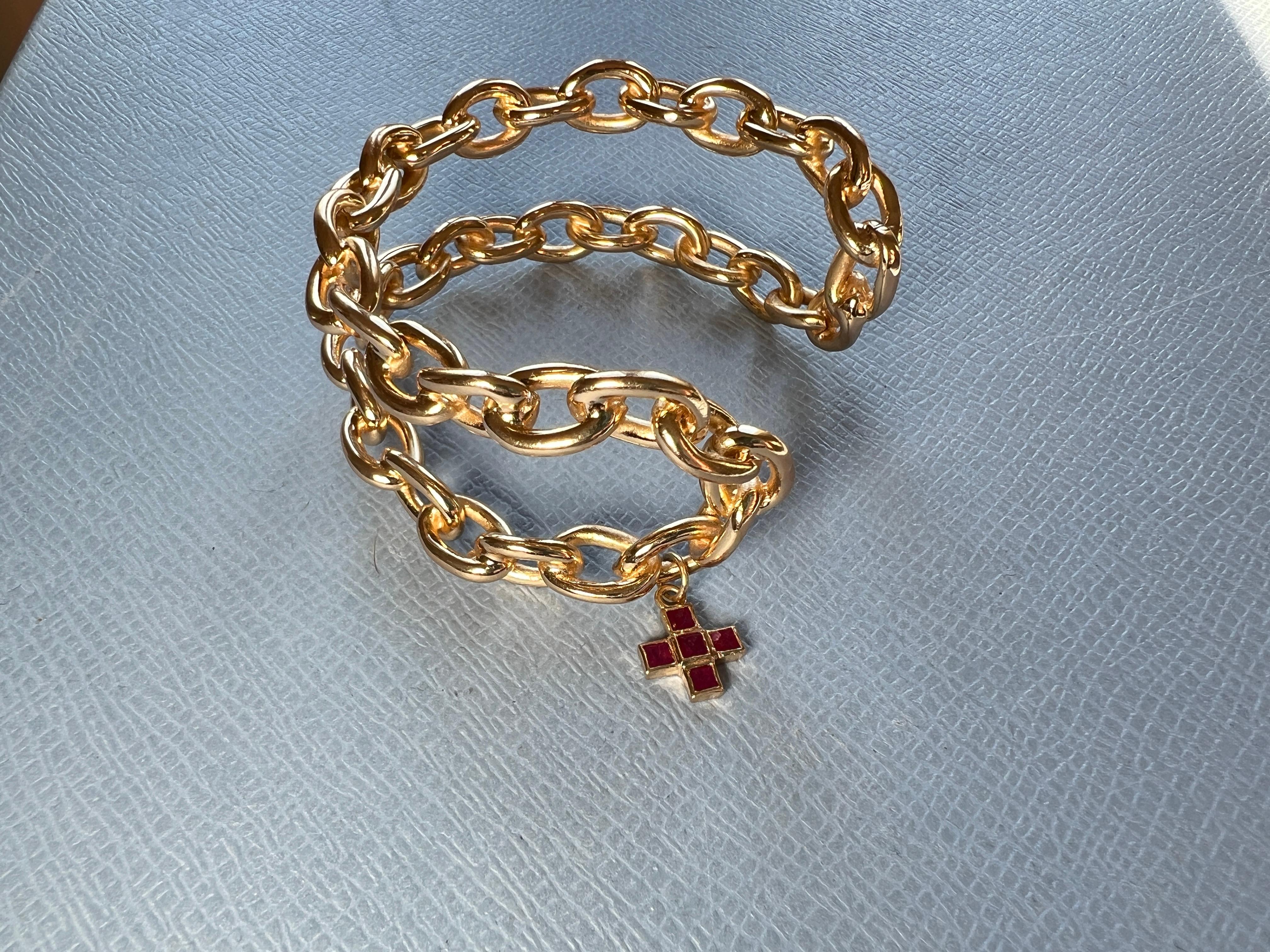 Ruby Square Cross Gold Plated Chain Cuff Bracelet… - image 6