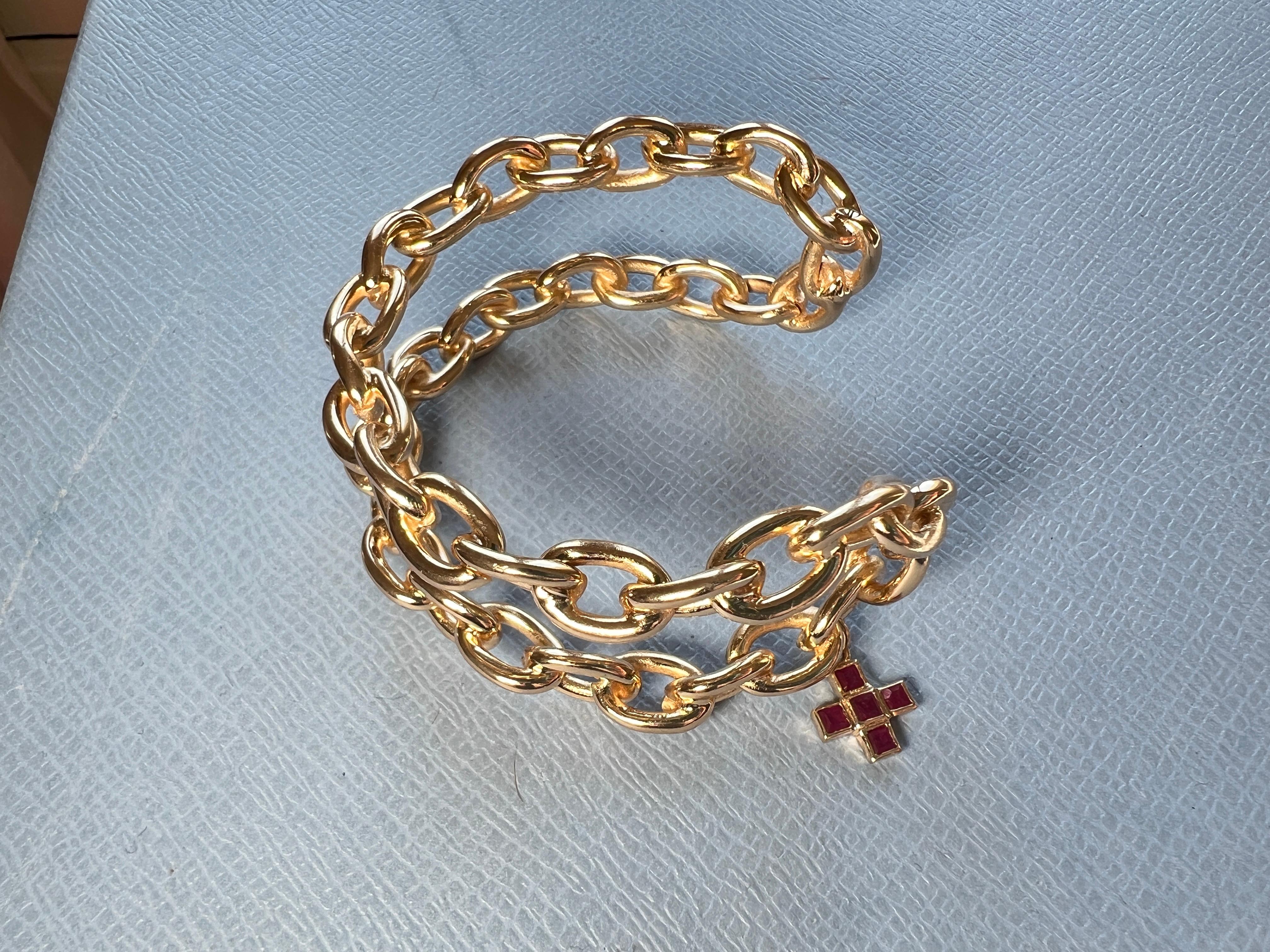 Ruby Square Cross Gold Plated Chain Cuff Bracelet… - image 7