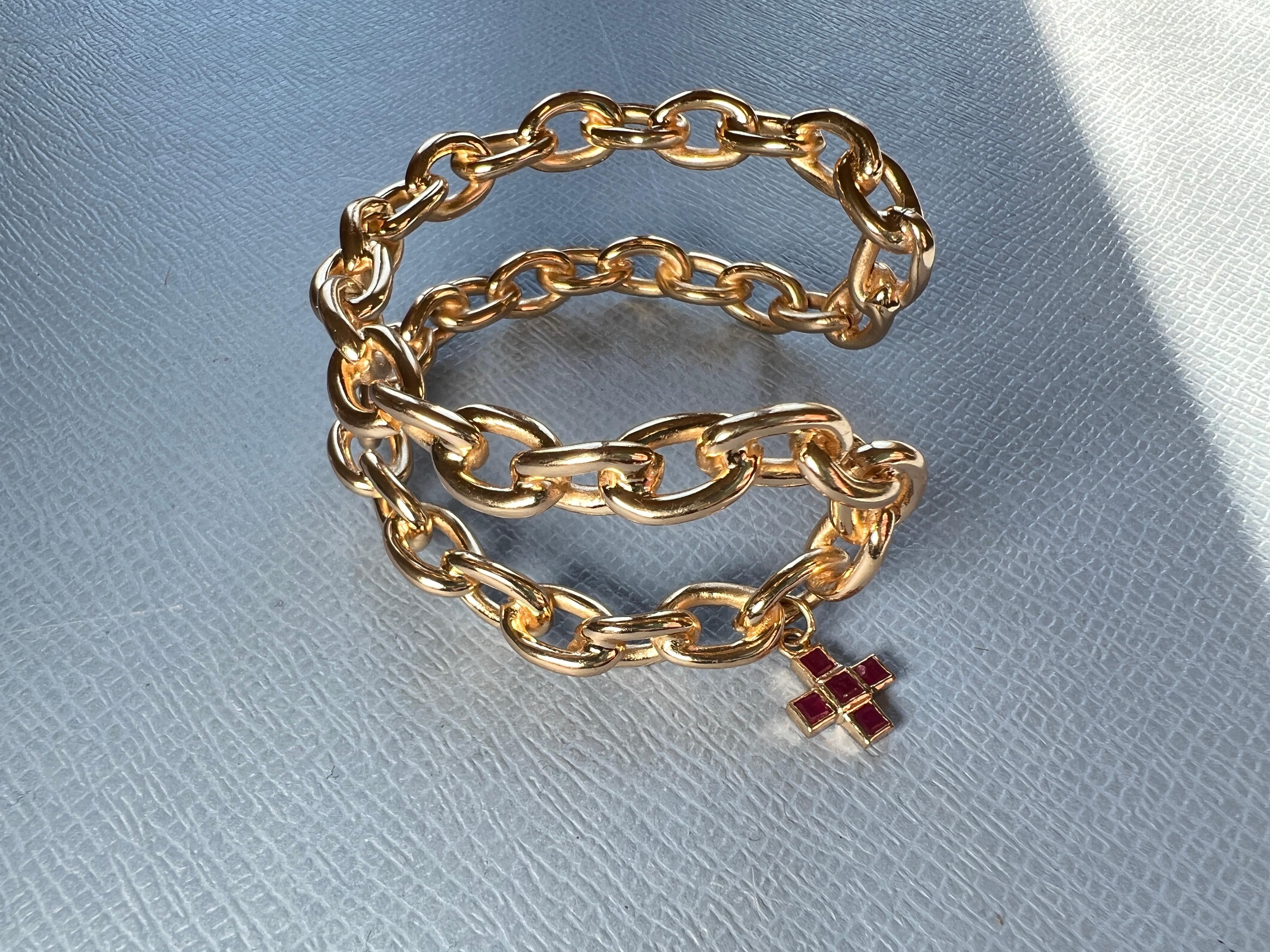 Ruby Square Cross Gold Plated Chain Cuff Bracelet… - image 8