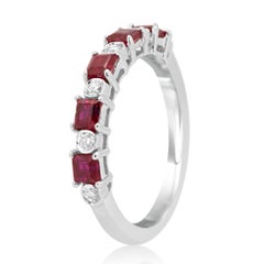 Ruby Square White Diamond Round Gold Fashion 11-Stone Fashion Band Ring
