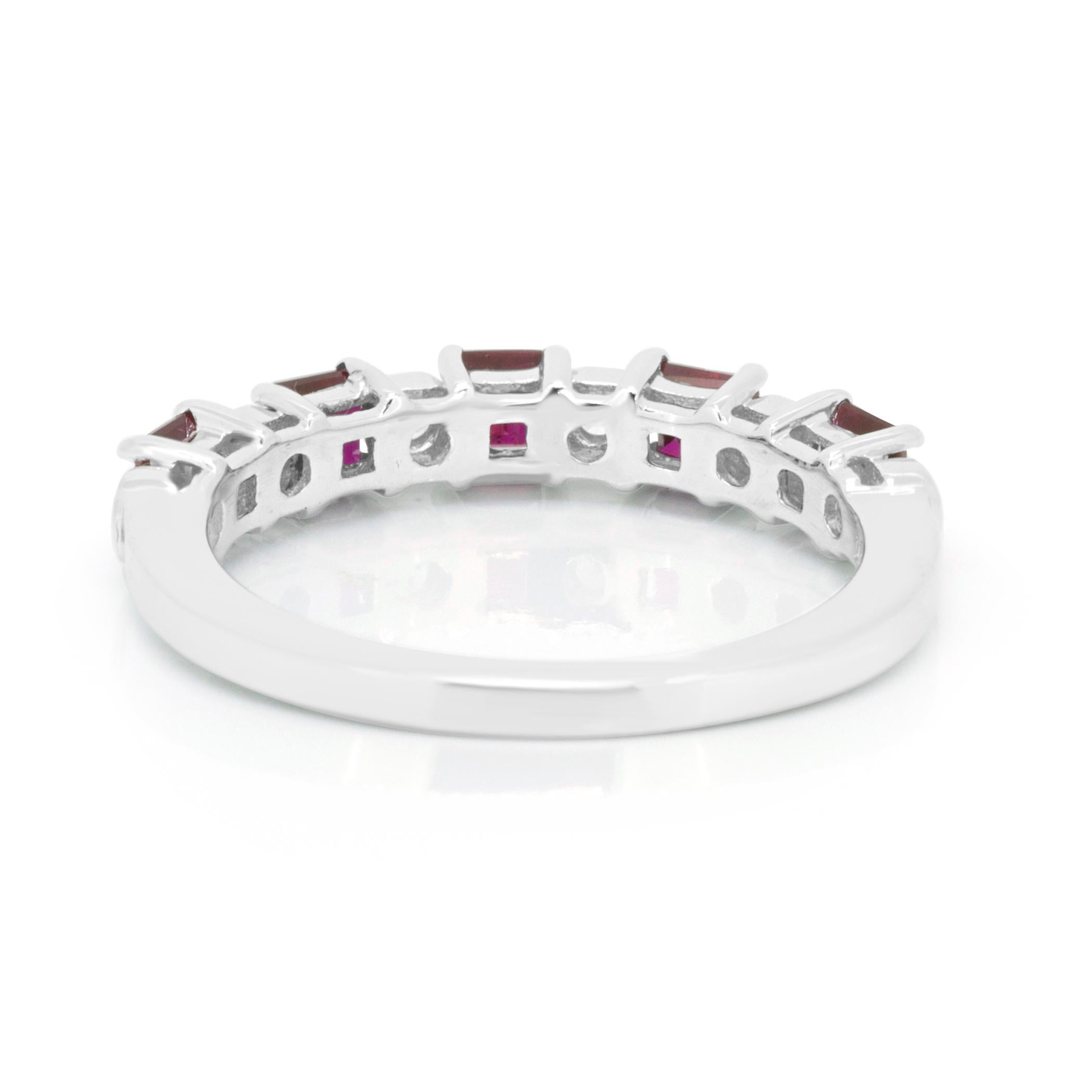 Princess Cut Ruby Square White Diamond Round Gold Fashion 11-Stone Fashion Band Ring