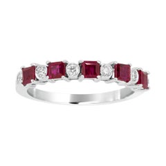 Ruby Square White Diamond Round Gold Fashion 11-Stone Fashion Band Ring