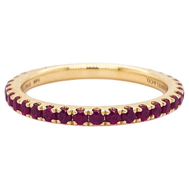 For Sale:  Ruby Stackable July Birthstone Band 14K Gold 2mm Ring Wedding Stack LR50889