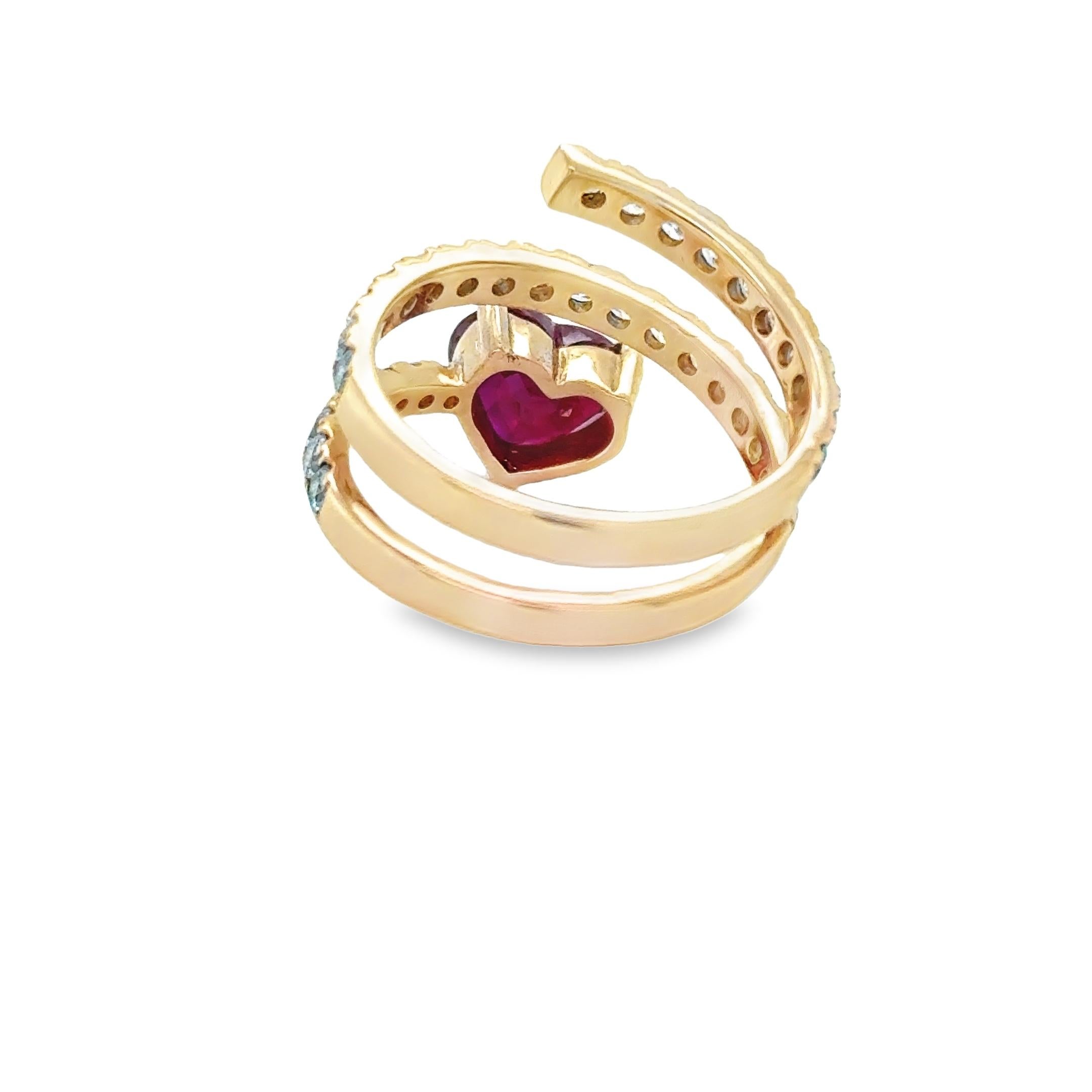 Heart Cut Ruby Stacked Spiral Heart Ring For Sale