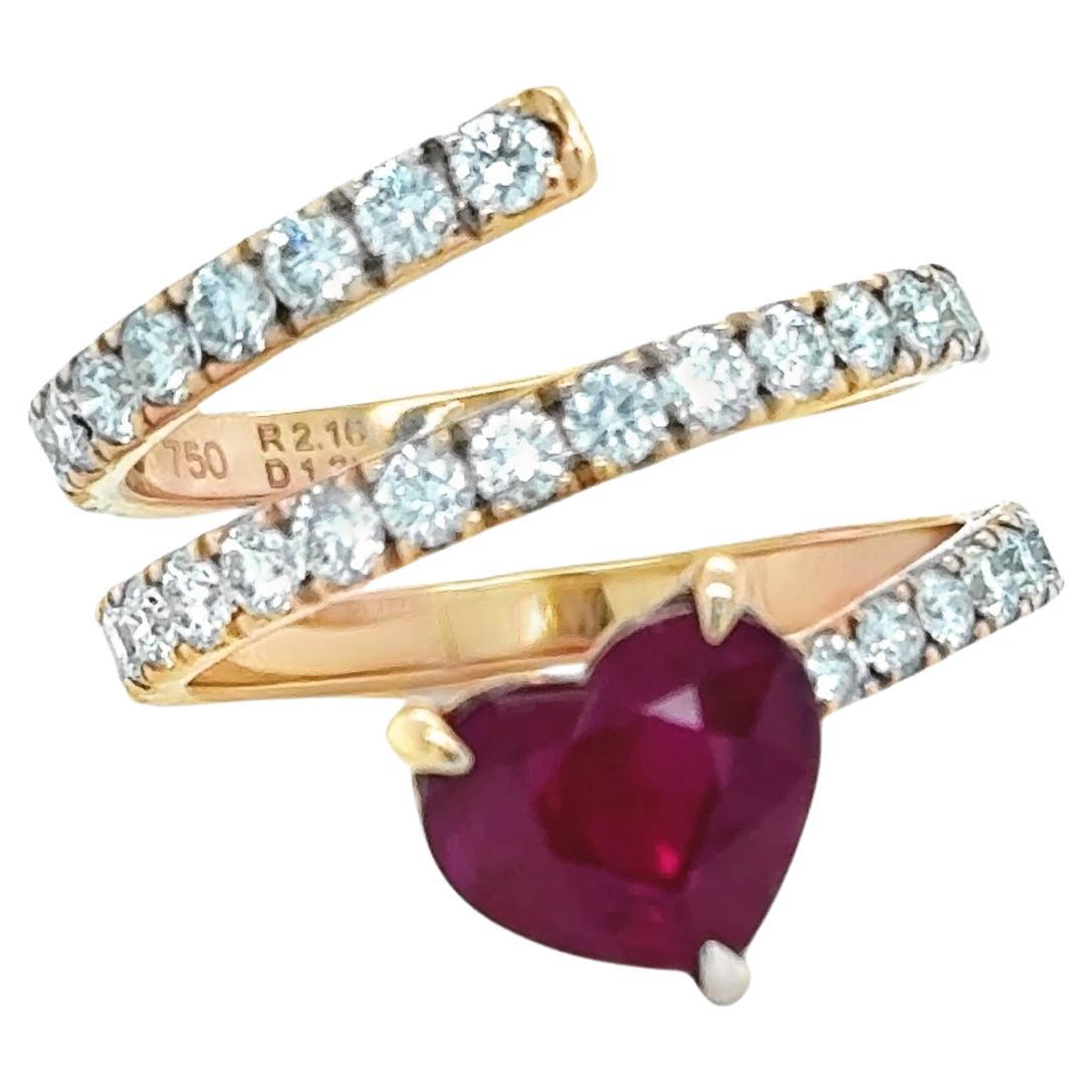 Ruby Stacked Spiral Heart Ring For Sale