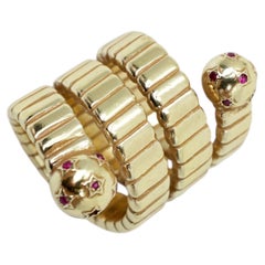Ruby Star Coiled Snake Ring Statement Piece 14k Gold Plated Sterling Silver