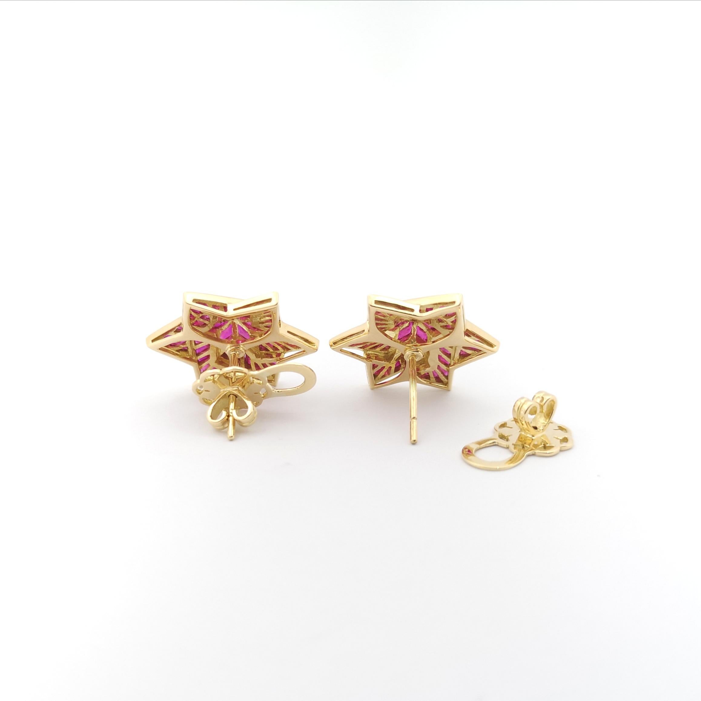 Ruby Star Earrings set in 18K Gold Settings For Sale 3