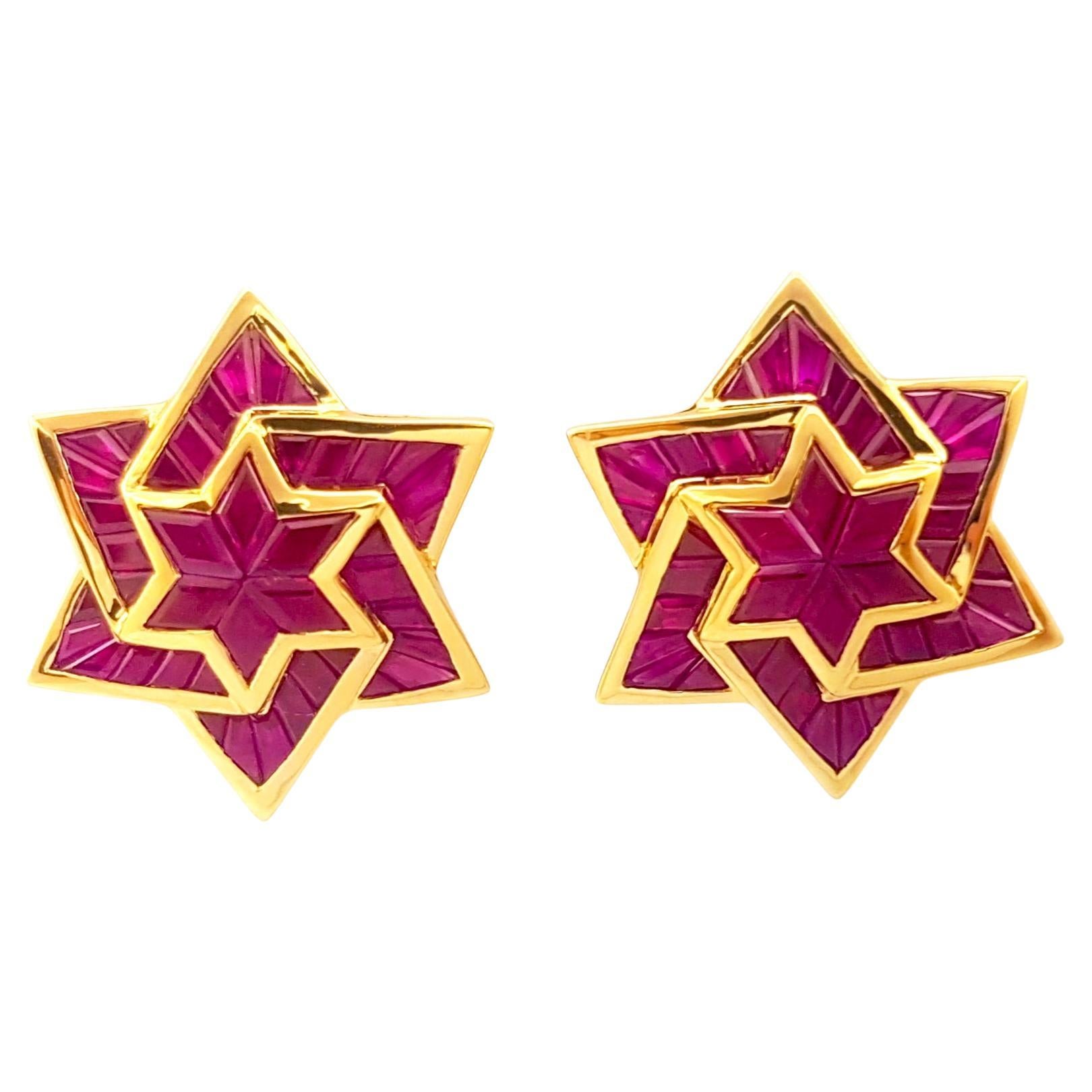 Ruby Star Earrings set in 18K Gold Settings For Sale