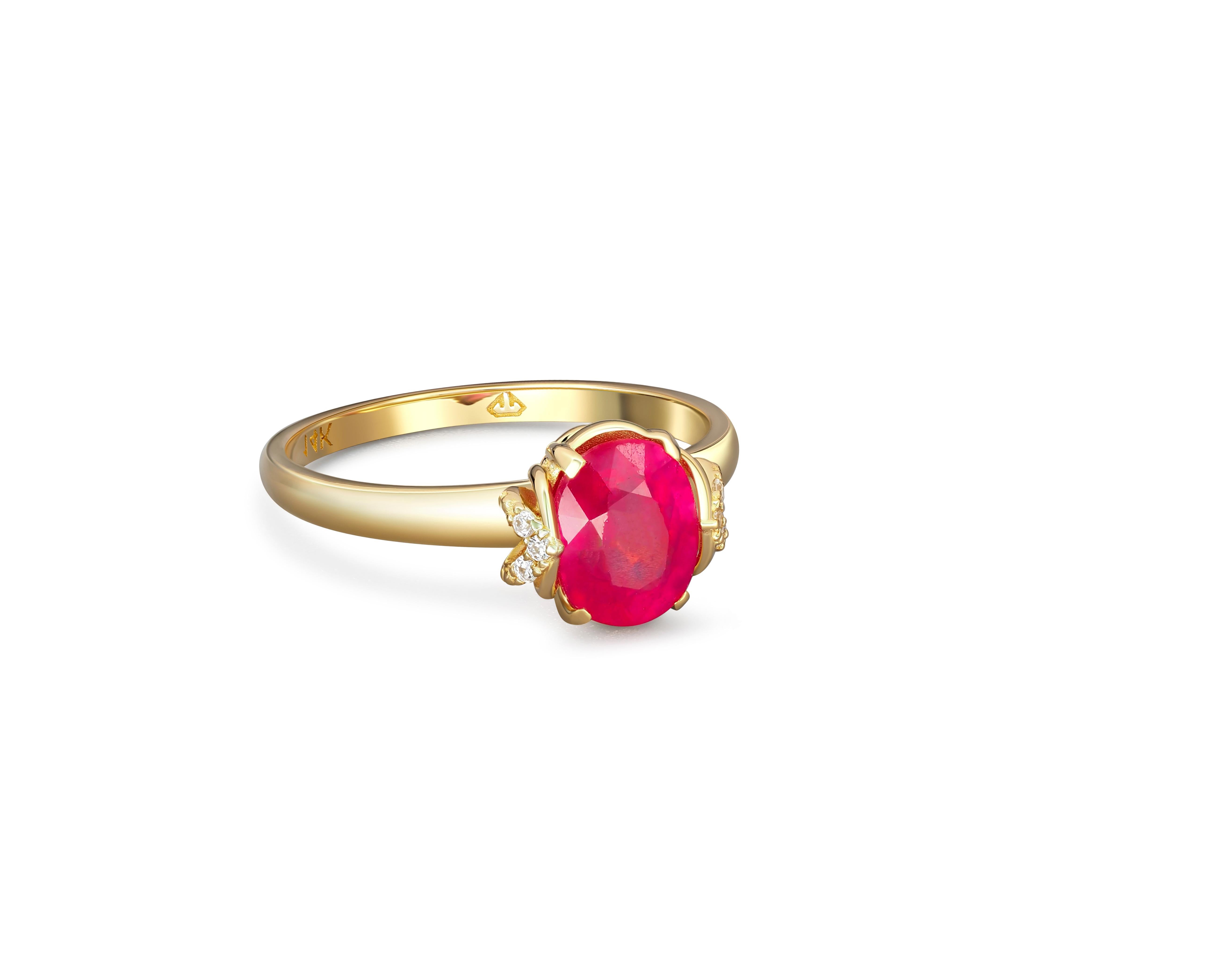 Ruby statement 14k gold ring.  For Sale 2