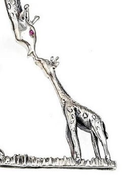 Ruby Sterling Silver Mother and Baby Giraffe Brooch John Landrum Bryant