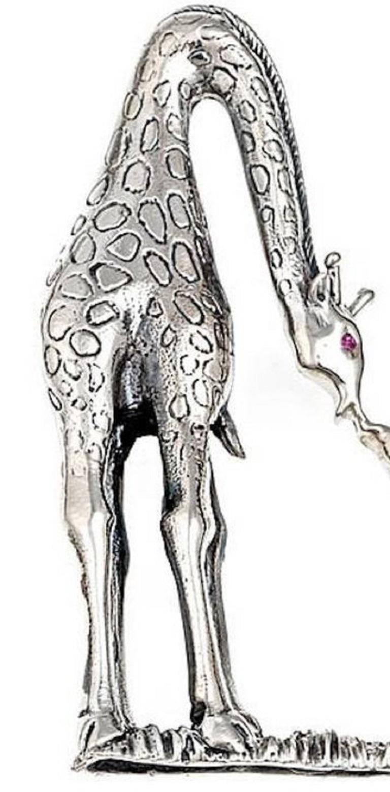 Contemporary Ruby Sterling Silver Mother and Baby Giraffe Brooch John Landrum Bryant