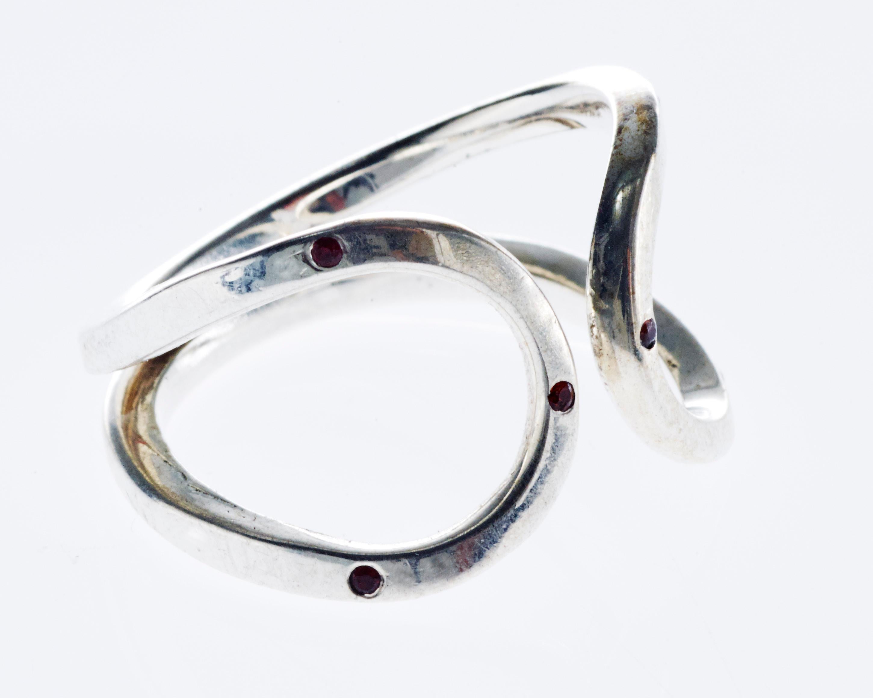 Modern Ruby Sterling Silver Ring Cocktail Ring Open Resizable J Dauphin For Sale