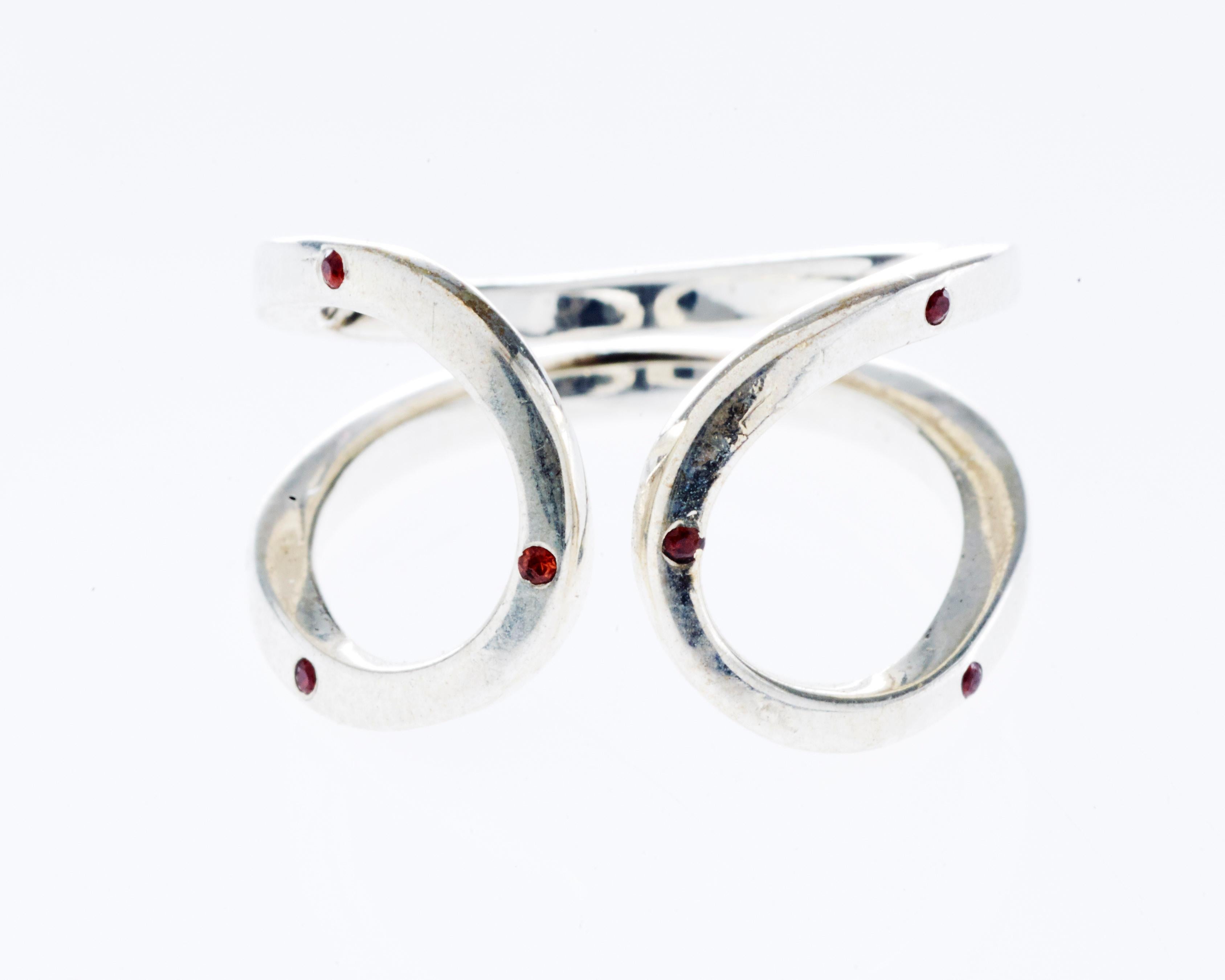 Brilliant Cut Ruby Sterling Silver Ring Cocktail Ring Open Resizable J Dauphin For Sale