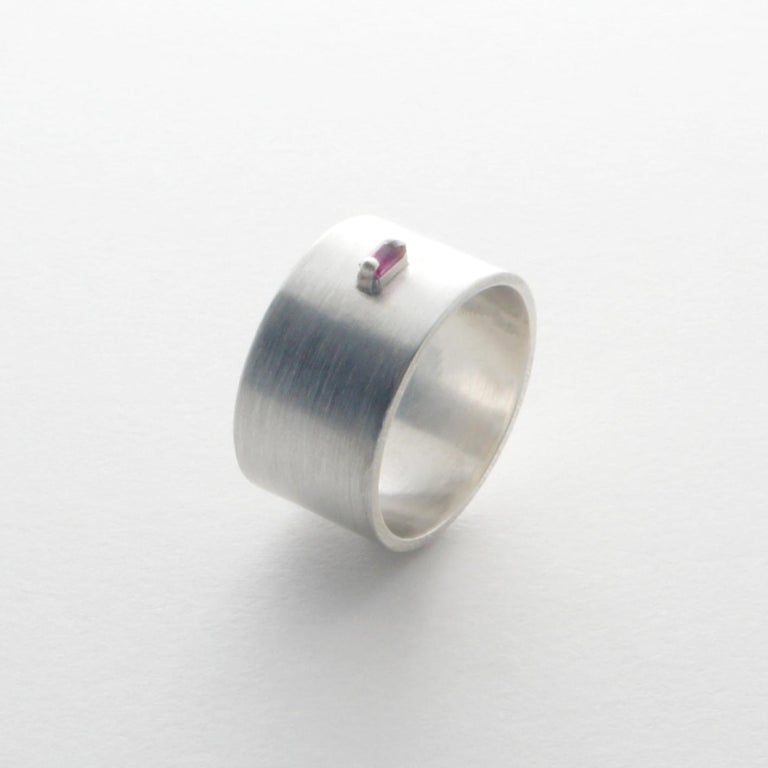 Artisan Ruby sterling silver Wide Ring  For Sale