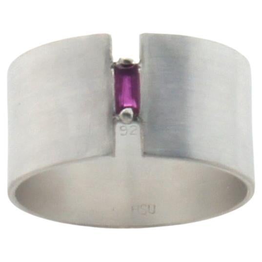 Ruby sterling silver Wide Ring, US 6.75 For Sale