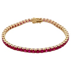 Bracelet Tennis Rubis Ligne Droite 8.84 Carats Or Jaune 14 Carats 8.75 Grammes
