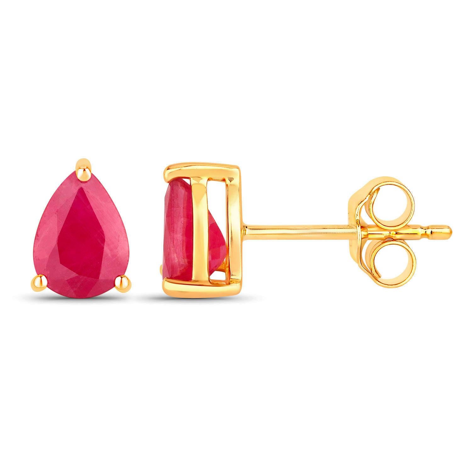 Contemporain Ruby Stud Earrings 1.4 Carats 14K Yellow Gold en vente