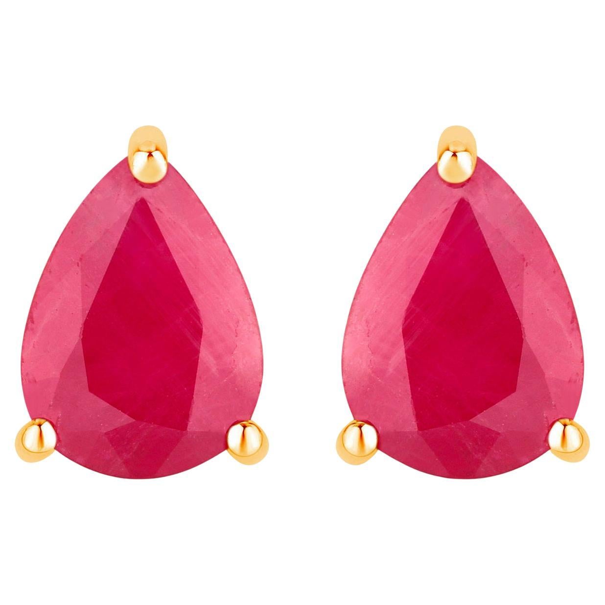 Ruby Stud Earrings 1.4 Carats 14K Yellow Gold