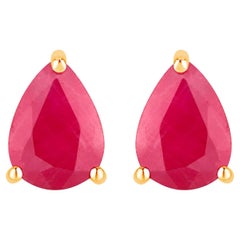 Ruby Stud Earrings 1.4 Carats 14K Yellow Gold