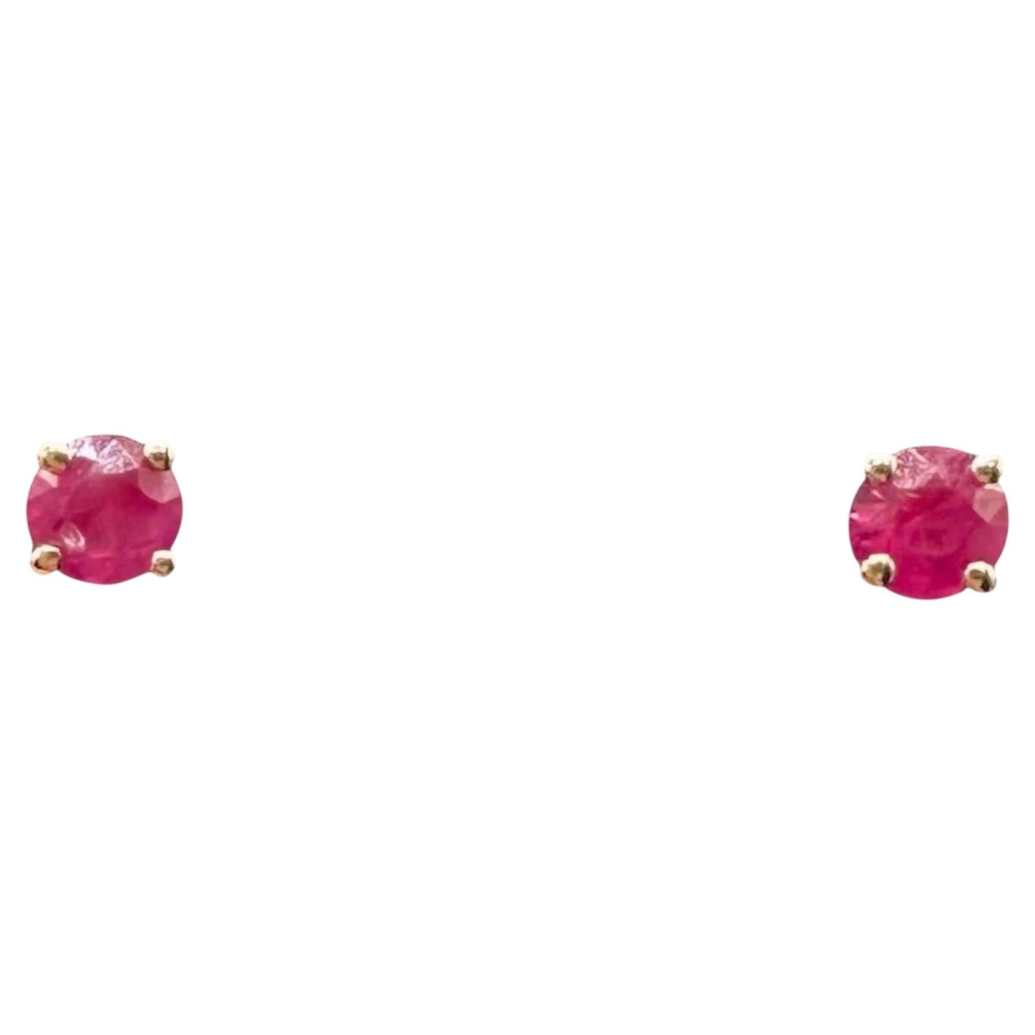 Ruby Stud Earrings 14kt Yellow Gold 0.21ctw Round Push Backs New For Sale