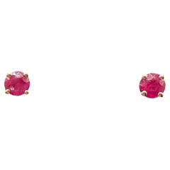 Ruby Stud Earrings 14kt Yellow Gold 0.21ctw Round Push Backs New