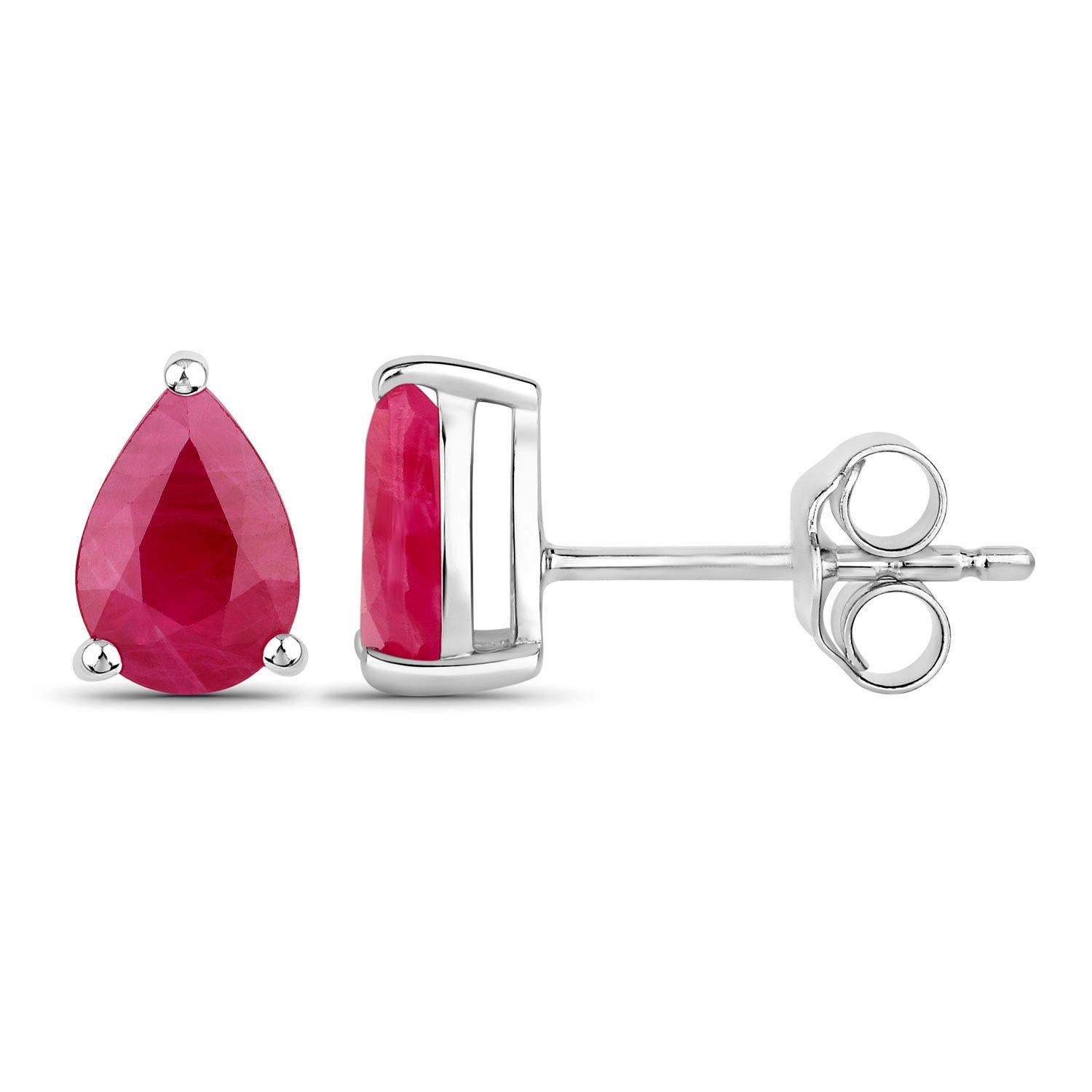 Contemporain Ruby Stud Earrings 1.5 Carats 14K White Gold en vente
