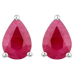 Ruby Stud Earrings 1.5 Carats 14K White Gold