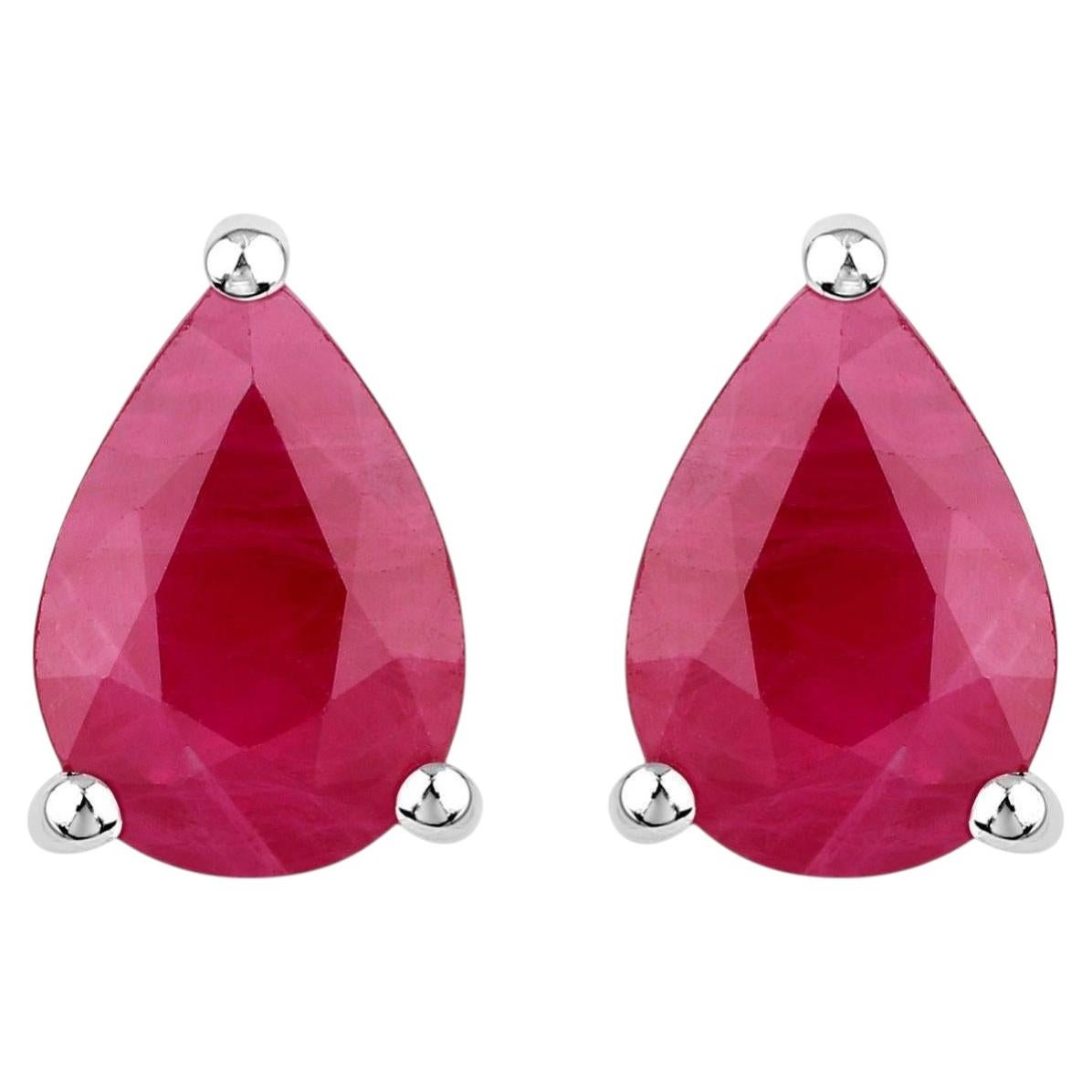Ruby Stud Earrings 1.5 Carats 14K White Gold