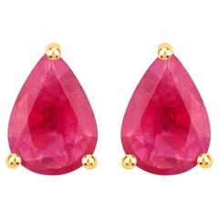 Ruby Stud Earrings 1.5 Carats 14K Yellow Gold