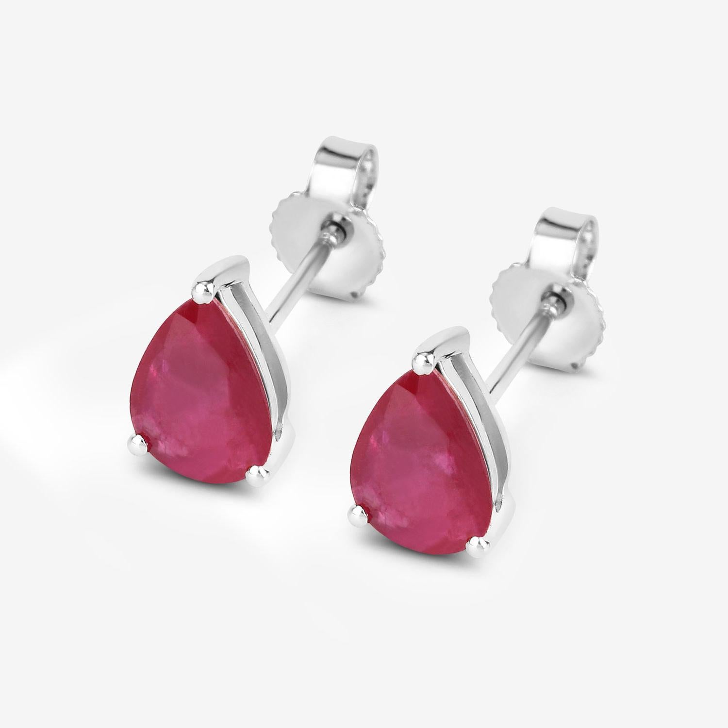 Contemporain Ruby Stud Earrings 1.59 Carats 10K White Gold en vente