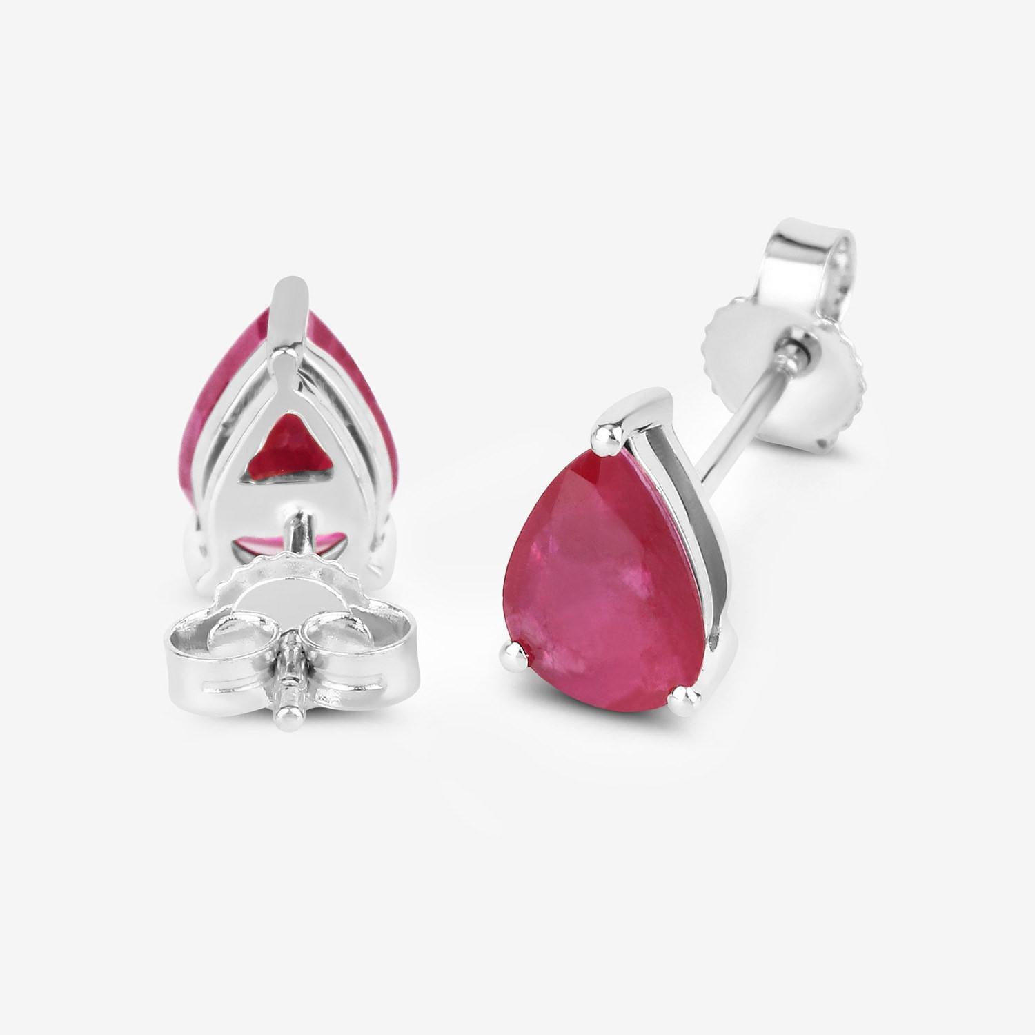 Ruby Stud Earrings 1.59 Carats 10K White Gold Excellent état - En vente à Punta Gorda, FL