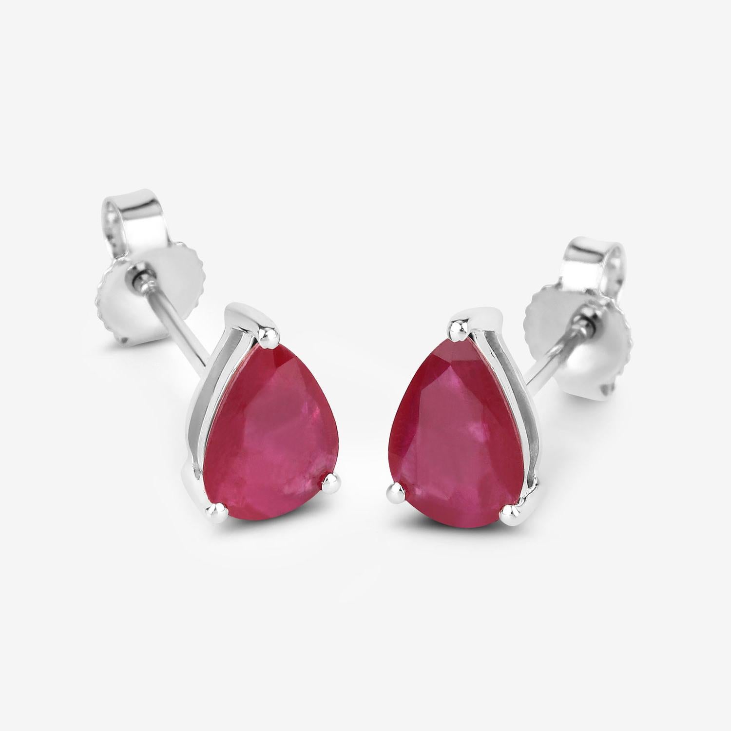 Ruby Stud Earrings 1.59 Carats 10K White Gold Unisexe en vente