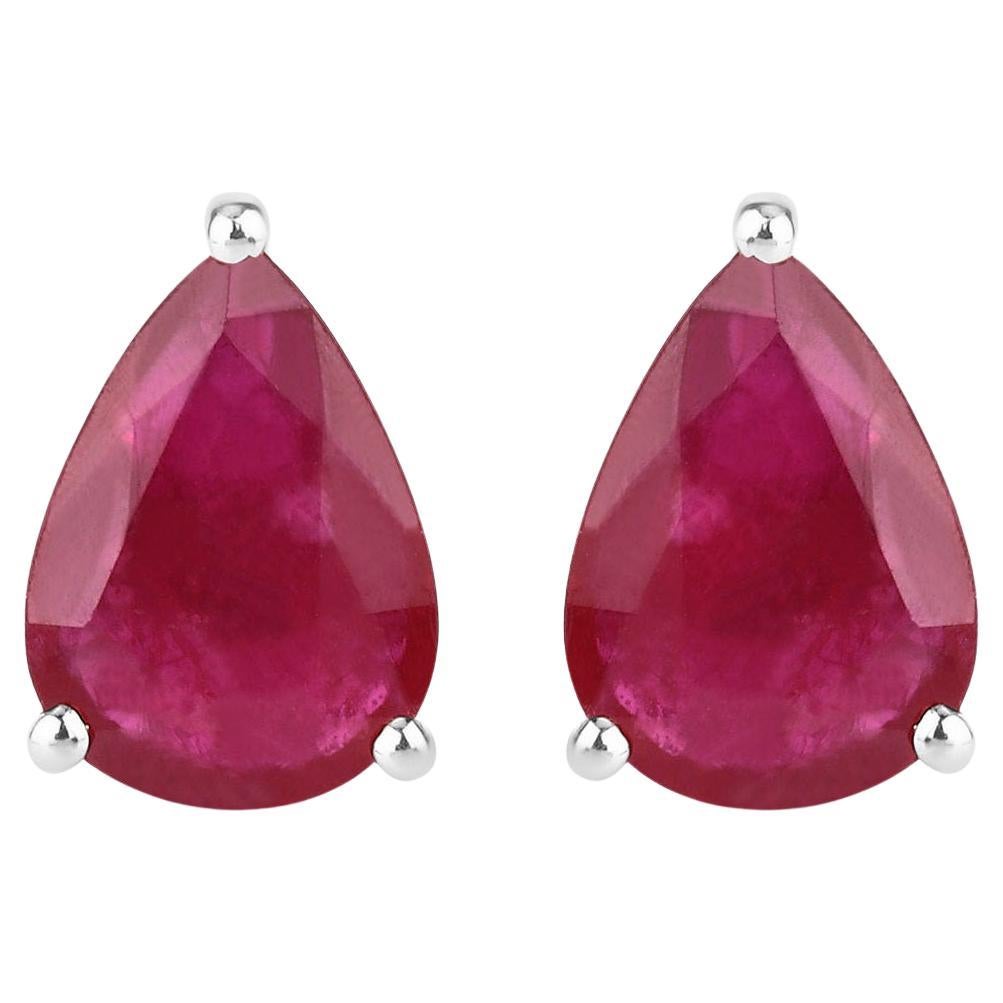 Ruby Stud Earrings 1.59 Carats 10K White Gold