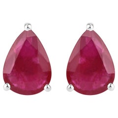 Ruby Stud Earrings 1.59 Carats 10K White Gold