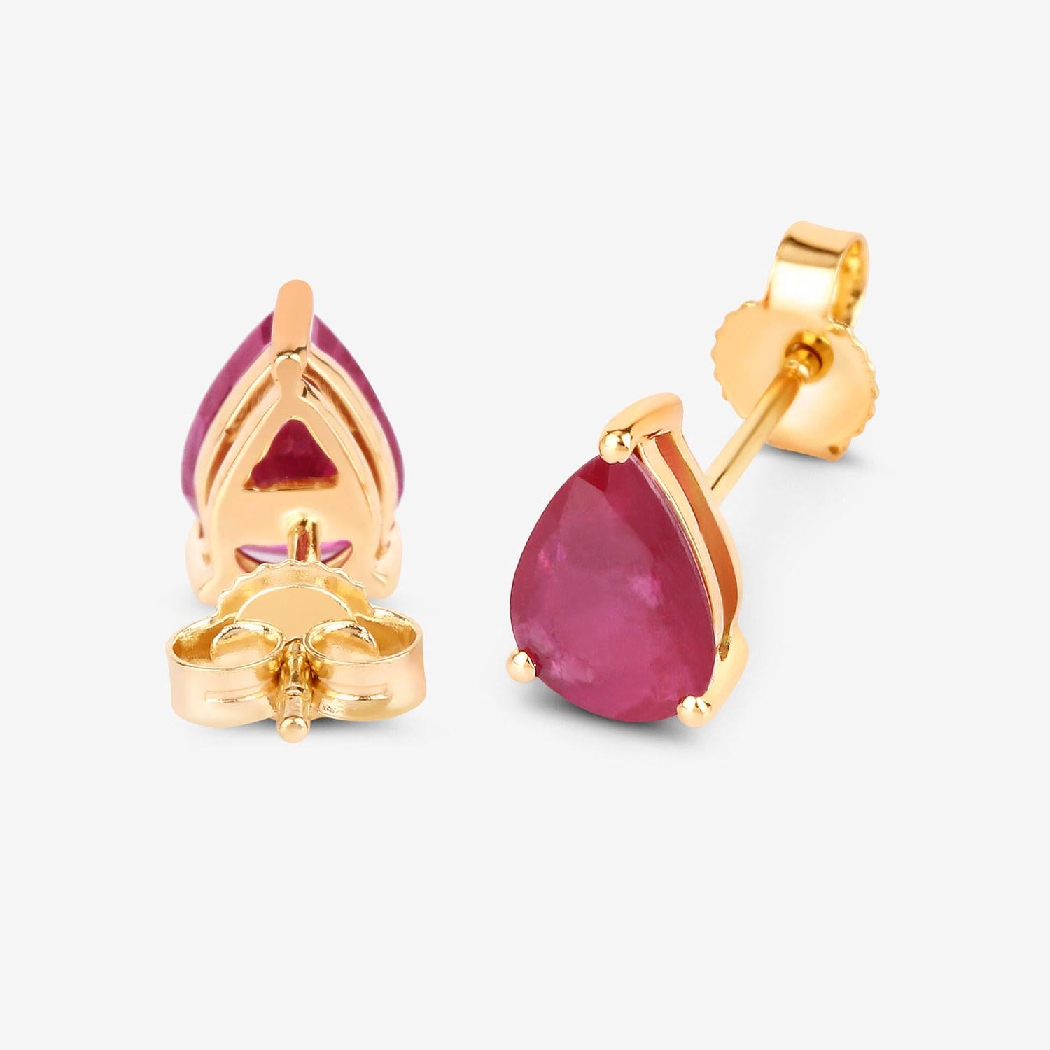 Ruby Stud Earrings 1.59 Carats 10K Yellow Gold Unisexe en vente