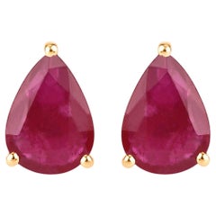 Ruby Stud Earrings 1.59 Carats 10K Yellow Gold