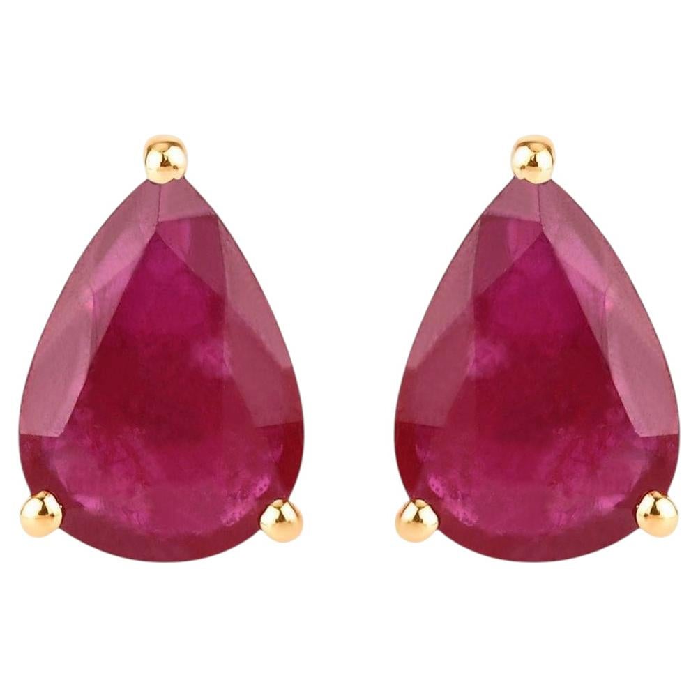 Ruby Stud Earrings 1.59 Carats 10K Yellow Gold