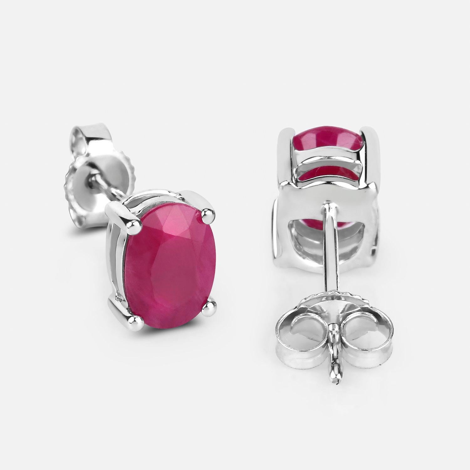 Ruby Stud Earrings 1.68 Carats 10K White Gold Unisexe en vente
