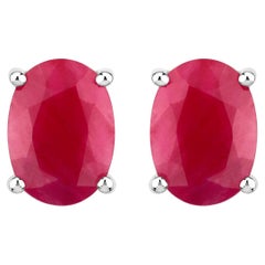 Ruby Stud Earrings 1.68 Carats 10K White Gold
