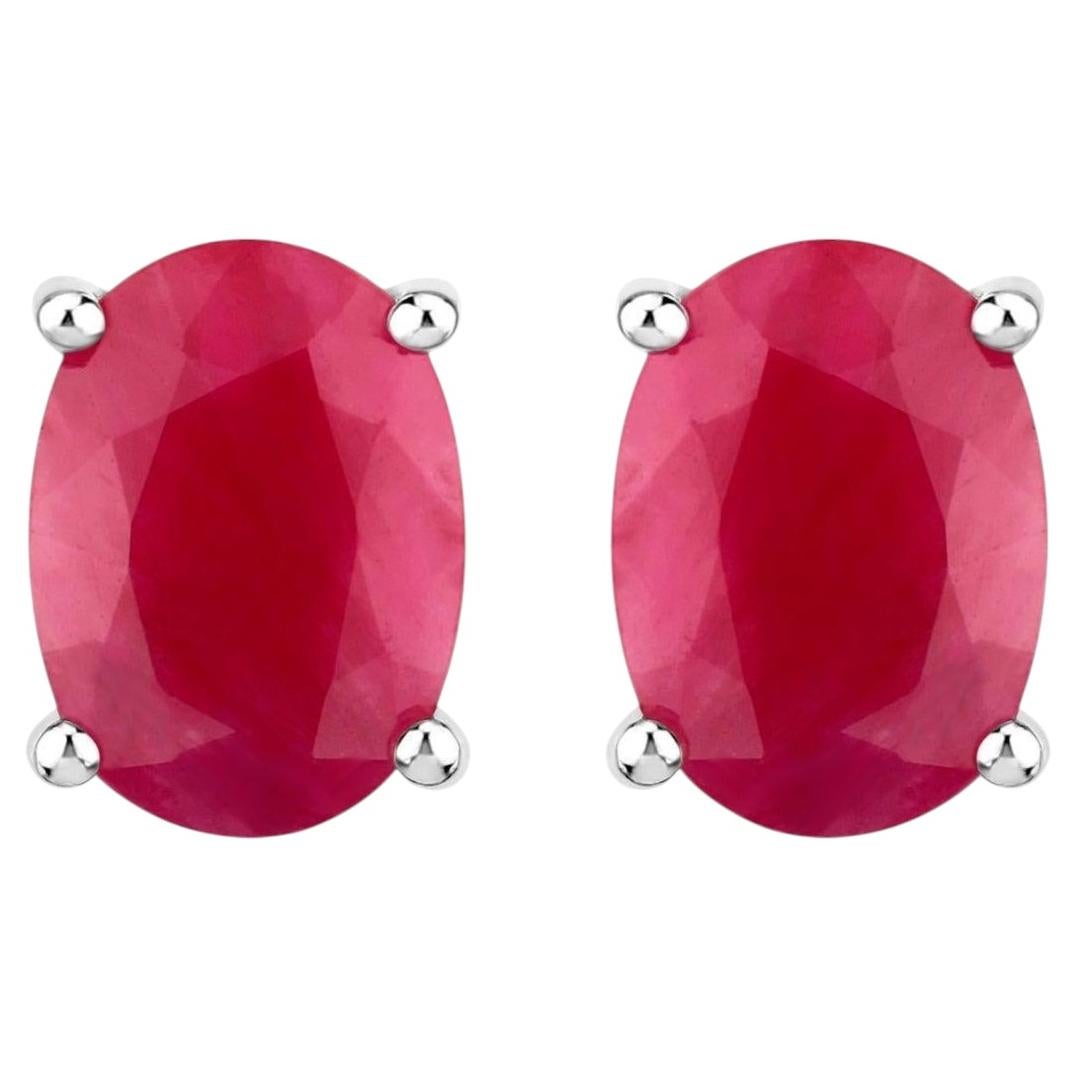 Ruby Stud Earrings 1.68 Carats 10K White Gold
