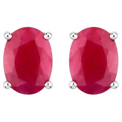 Ruby Stud Earrings 1.68 Carats 10K White Gold