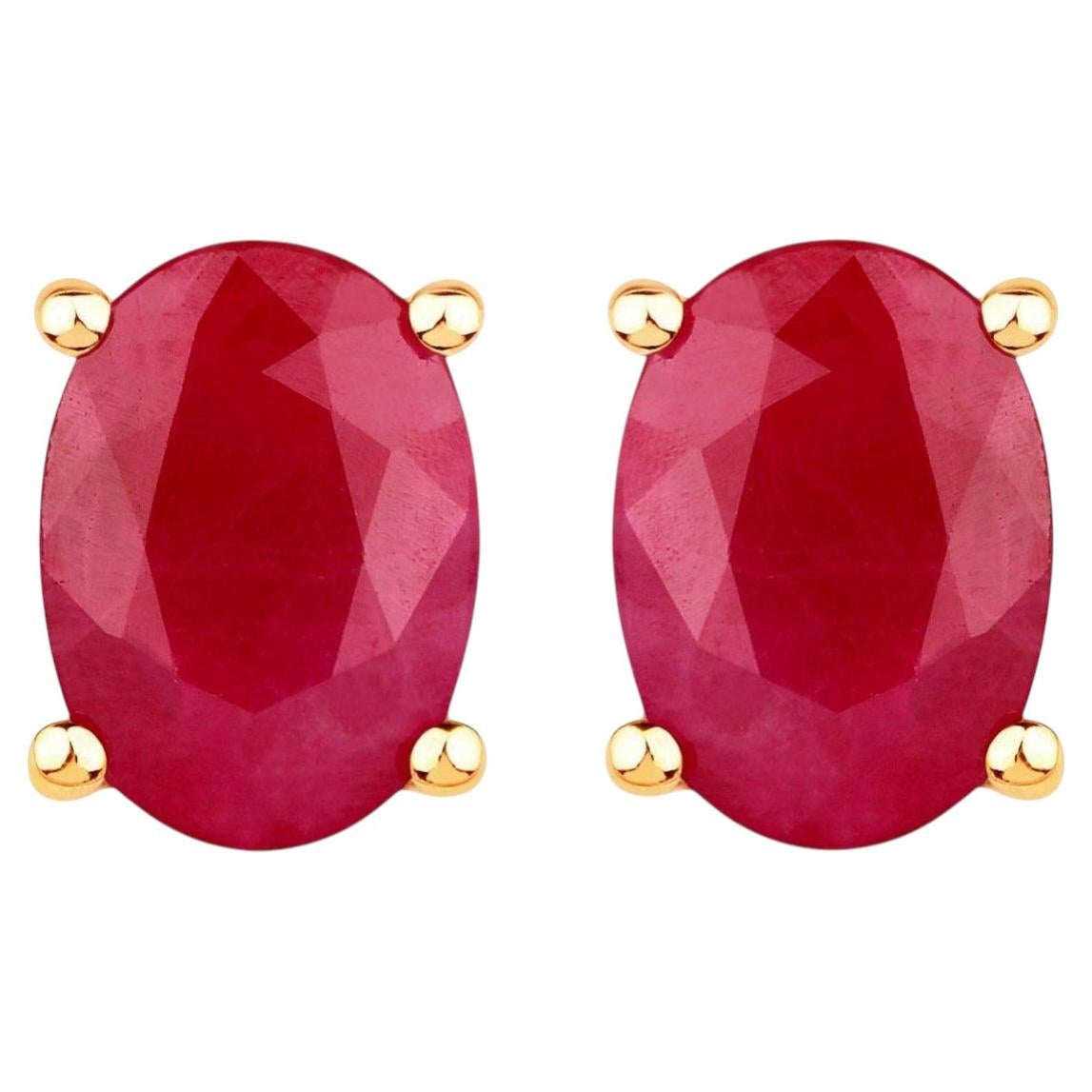 Ruby Stud Earrings 1.68 Carats 10K Yellow Gold For Sale