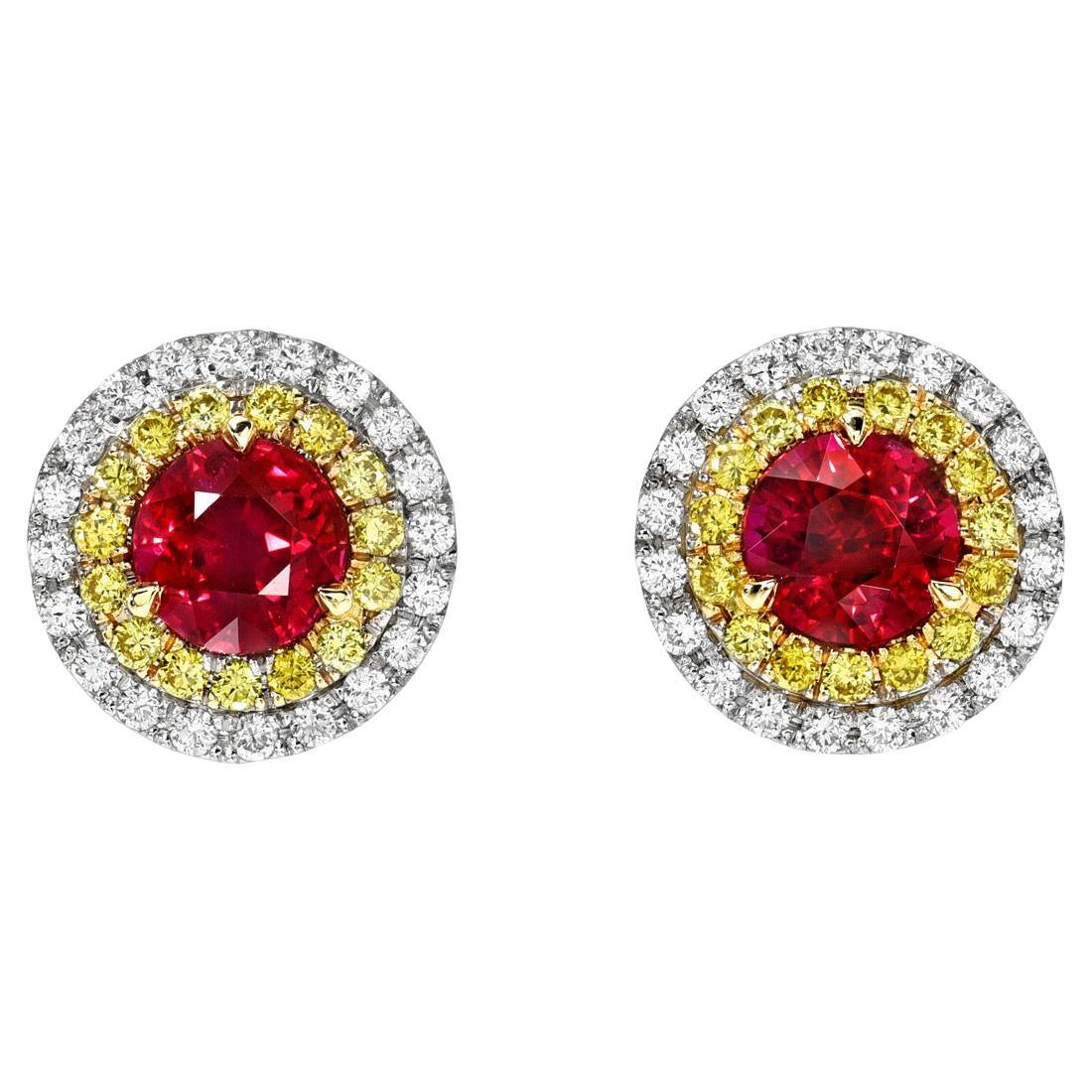Exquisite 1.70 Carat Ruby and Diamond Stud Earrings – Luxury Yellow Gold Jewelry
