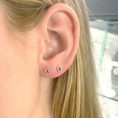 Ruby Stud Earrings w Emerald Cut Rubies and Diamond Halo Earrings, Yellow Gold