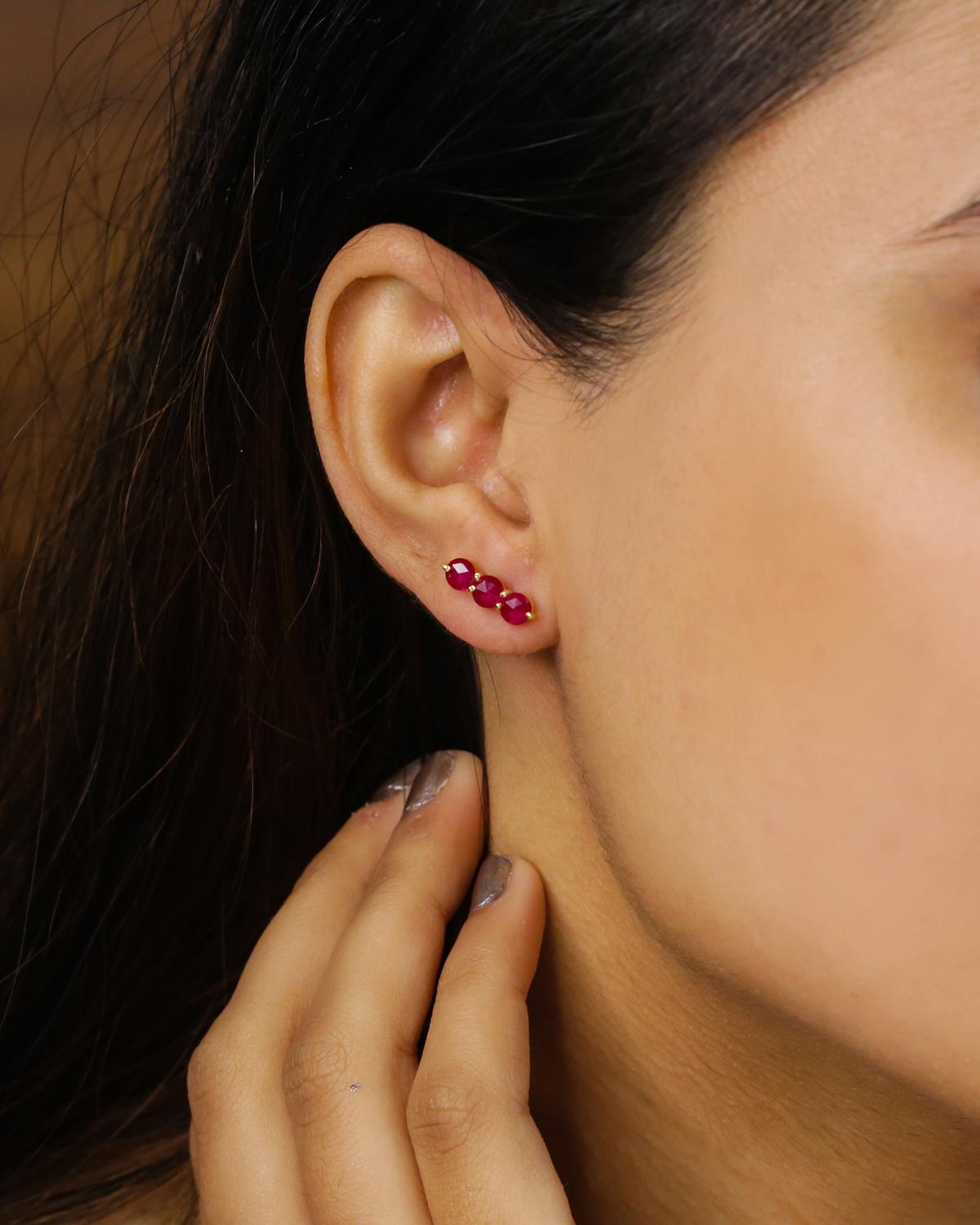 Art déco Boucles d'oreilles rubis avec or 14K en vente